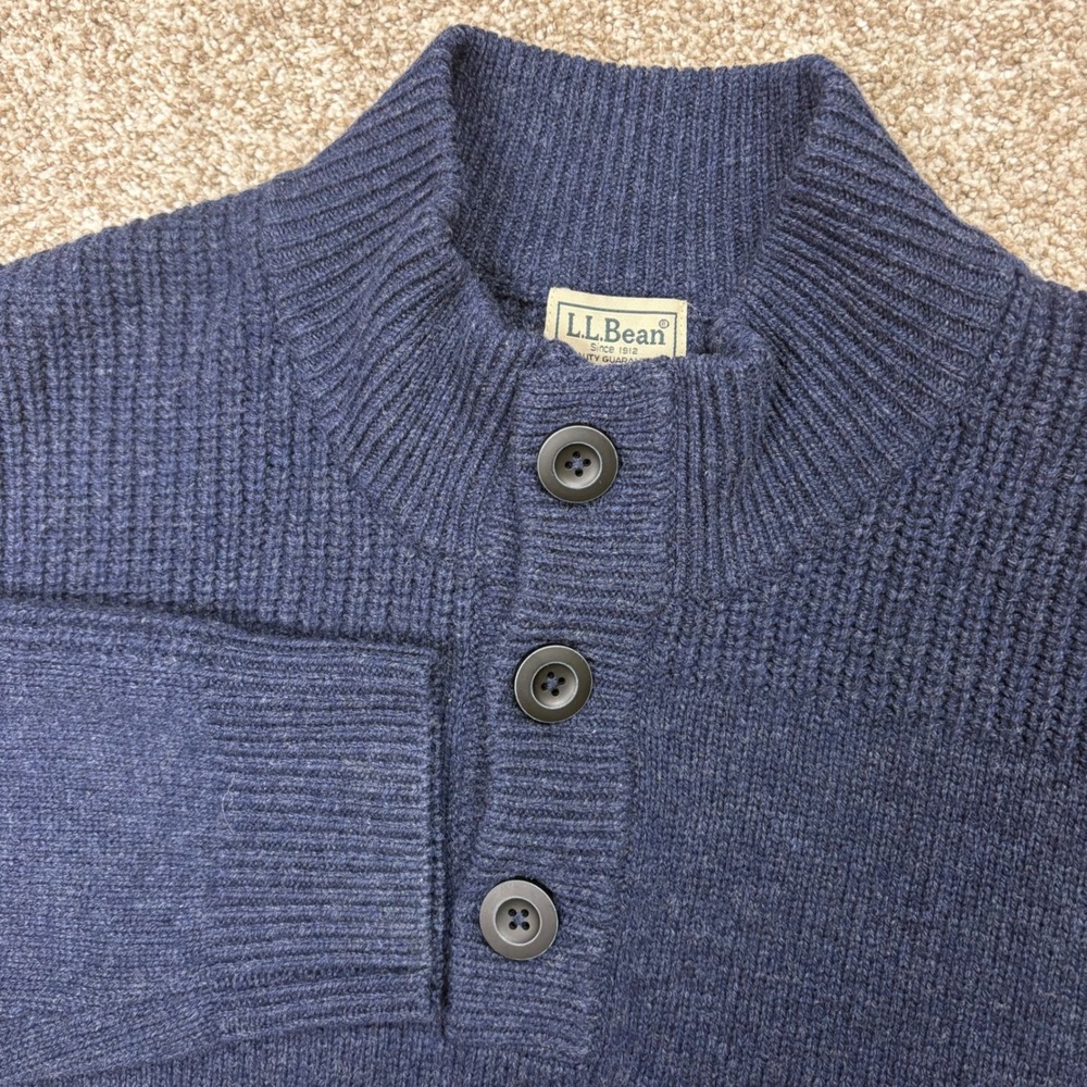 L.L. Bean Classic Ragg Lambswool Henley Sweater Mens Large Tall Navy Mock Neck